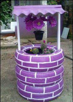 do-it-yourself decorative well from tires