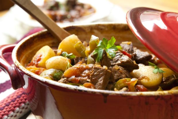 stew with potatoes in a slow cooker