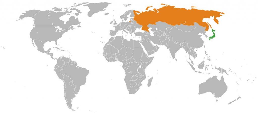 россия и япония на карте