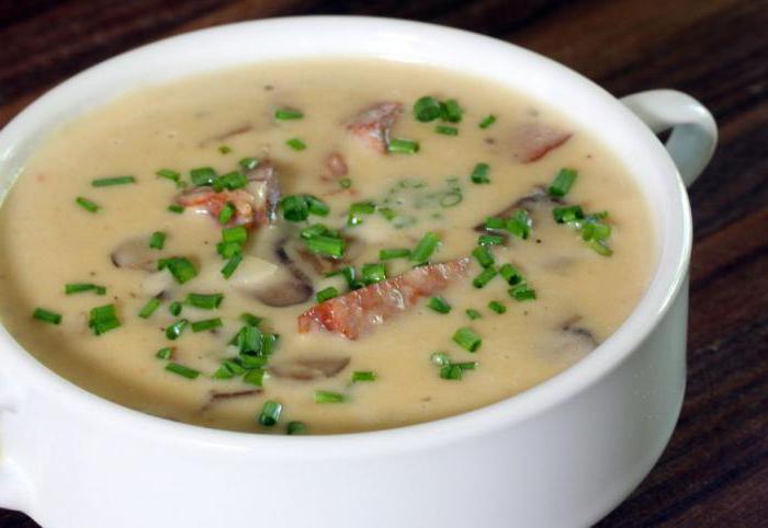 soup with melted chicken and mushrooms