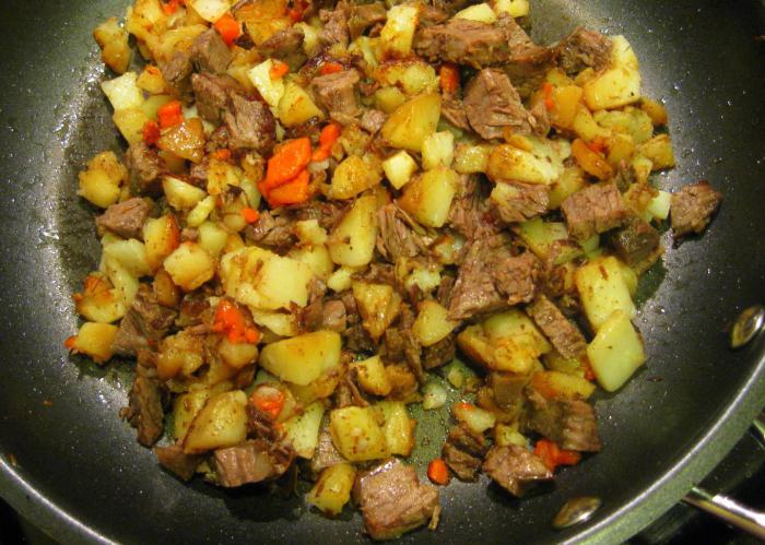 картошка с мясом на сковороде