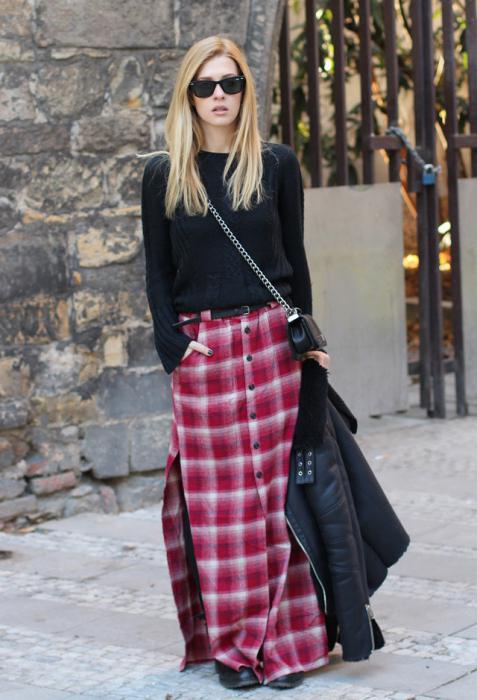 long checked skirt