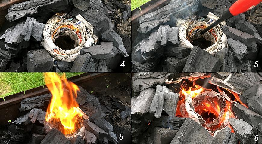 Розжиг углей в 4 этапа