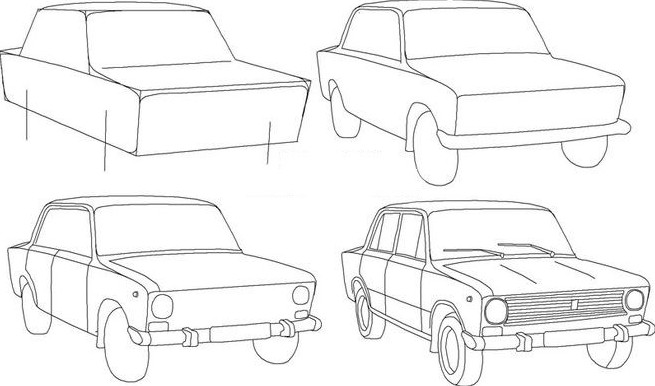 Пошаговый рисунок автомобиля