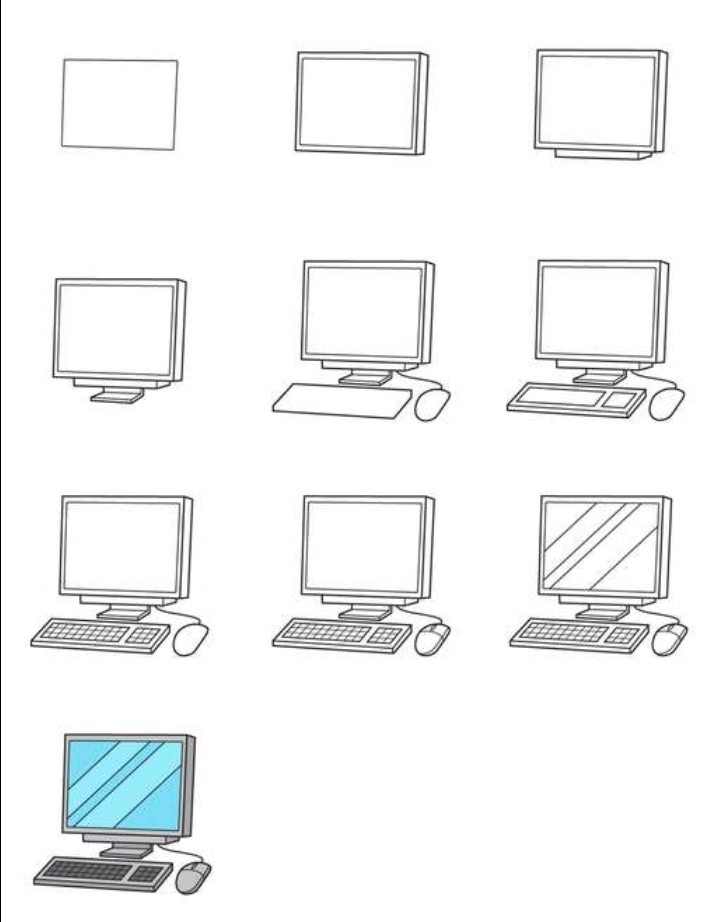 Пошаговый рисунок компьютера