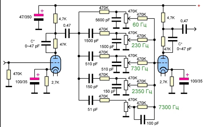 предварительный усилитель на лампах схема