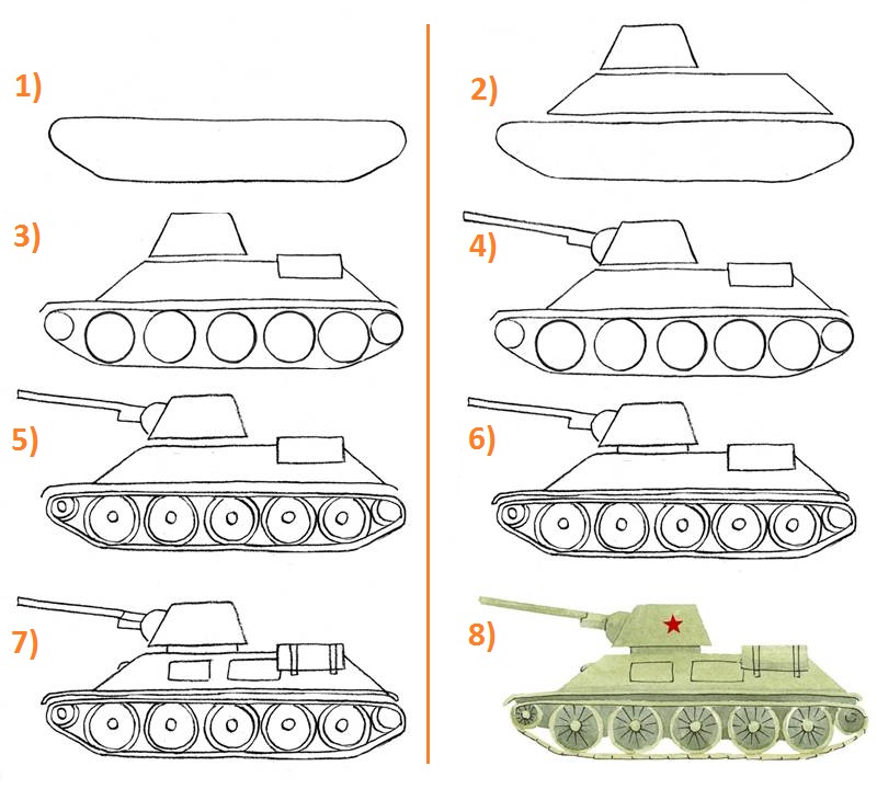 Рисунок танка (пошагово)
