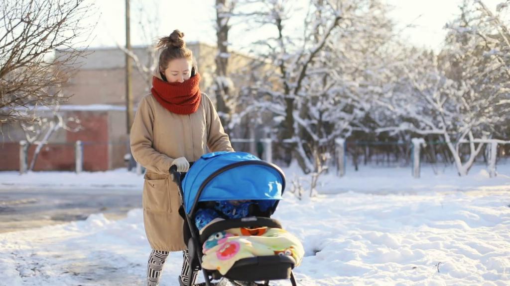 walks with a newborn in winter