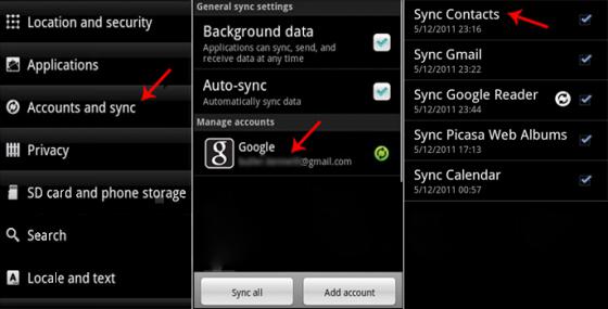 синхронизация контактов android gmail