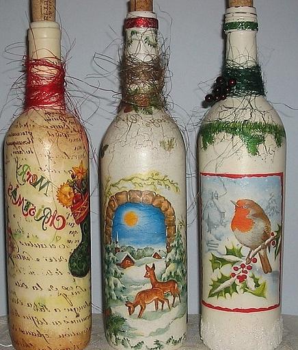 new year decoupage bottles