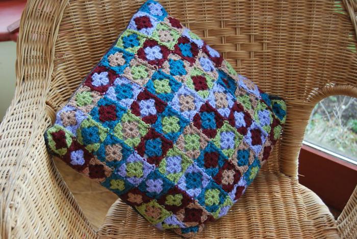 pillow made from grandma’s square motif