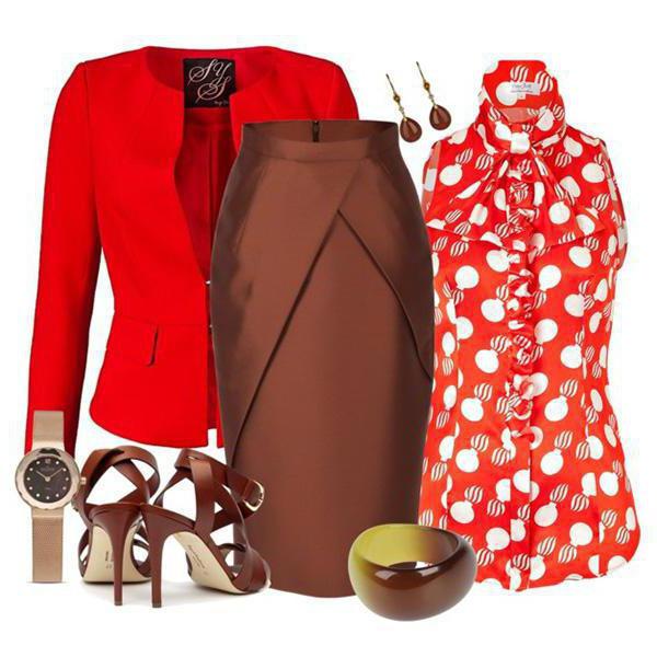 red skirt blouse