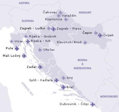 аэропорты хорватии на карте