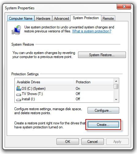 создание точки восстановления windows 7