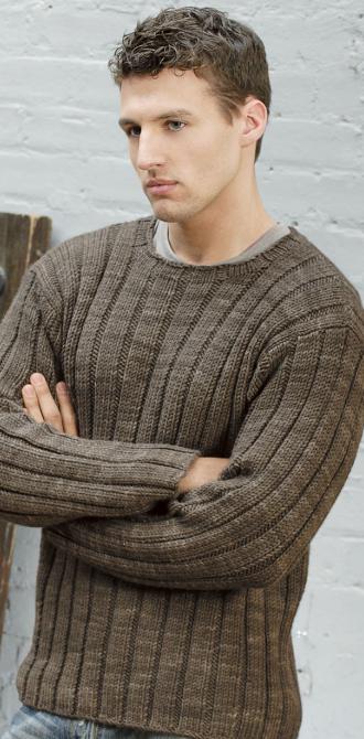 Knit men's sweater with knitting scheme