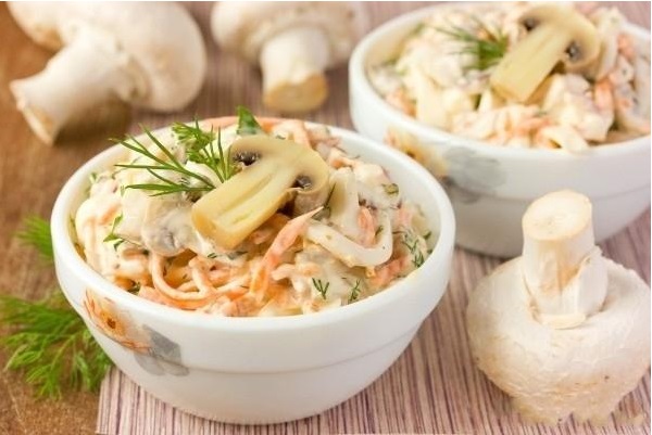 салат с корейской морковью и шампиньонами