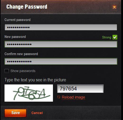 изменить пароль в World of Tanks