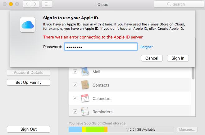 Icloud обнаружил ошибку при попытке подключения к серверу на компьютере