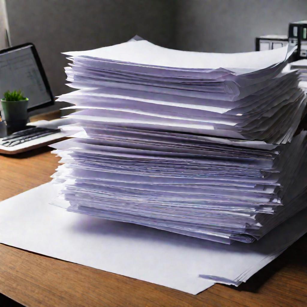 Стопка бумаги на офисном столе, как хранить бумагу