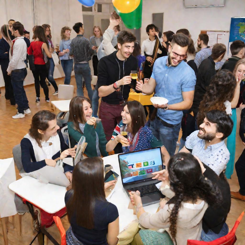 Международная вечеринка в языковой школе, ключевые слова: культура, общение, веселье