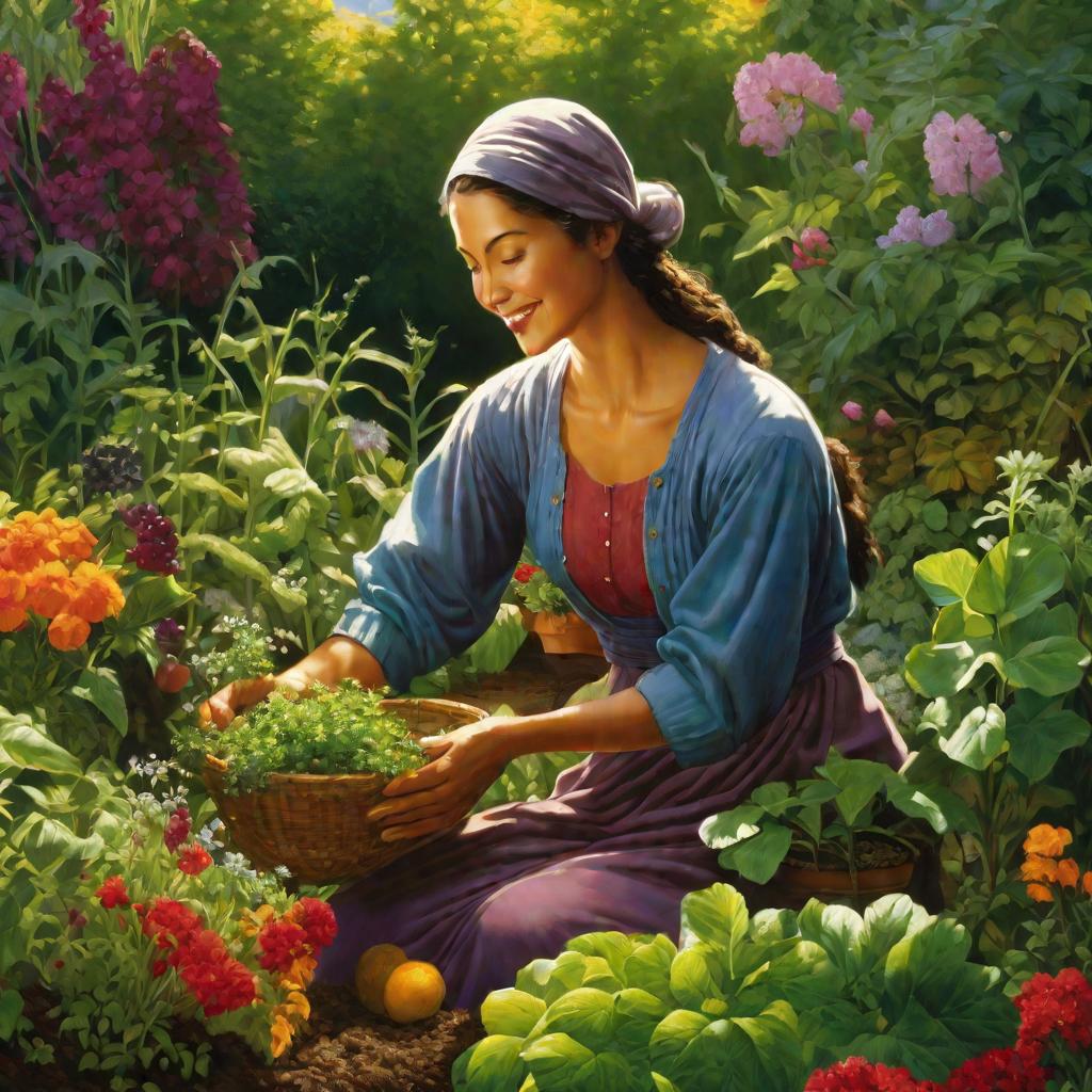 Женщина сажает семена в саду