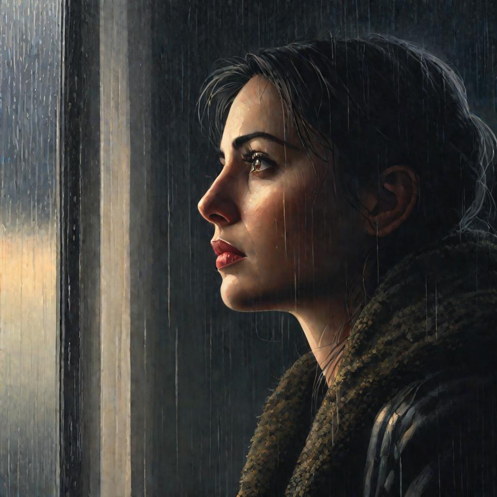 Женщина смотрит в окно задумчиво