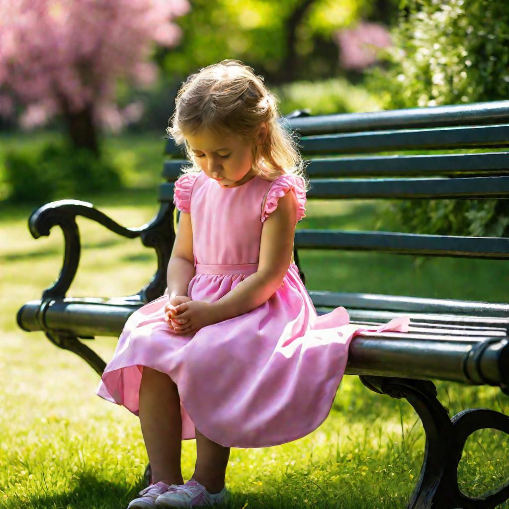 Девочка плачет на скамейке в парке