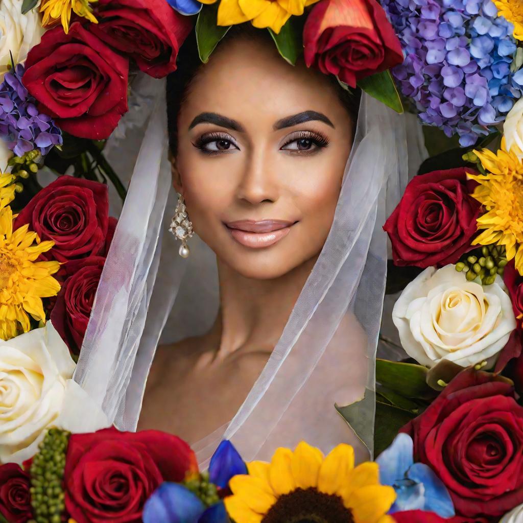 Букет невесты, разделенный на 5 цветочных сегментов
