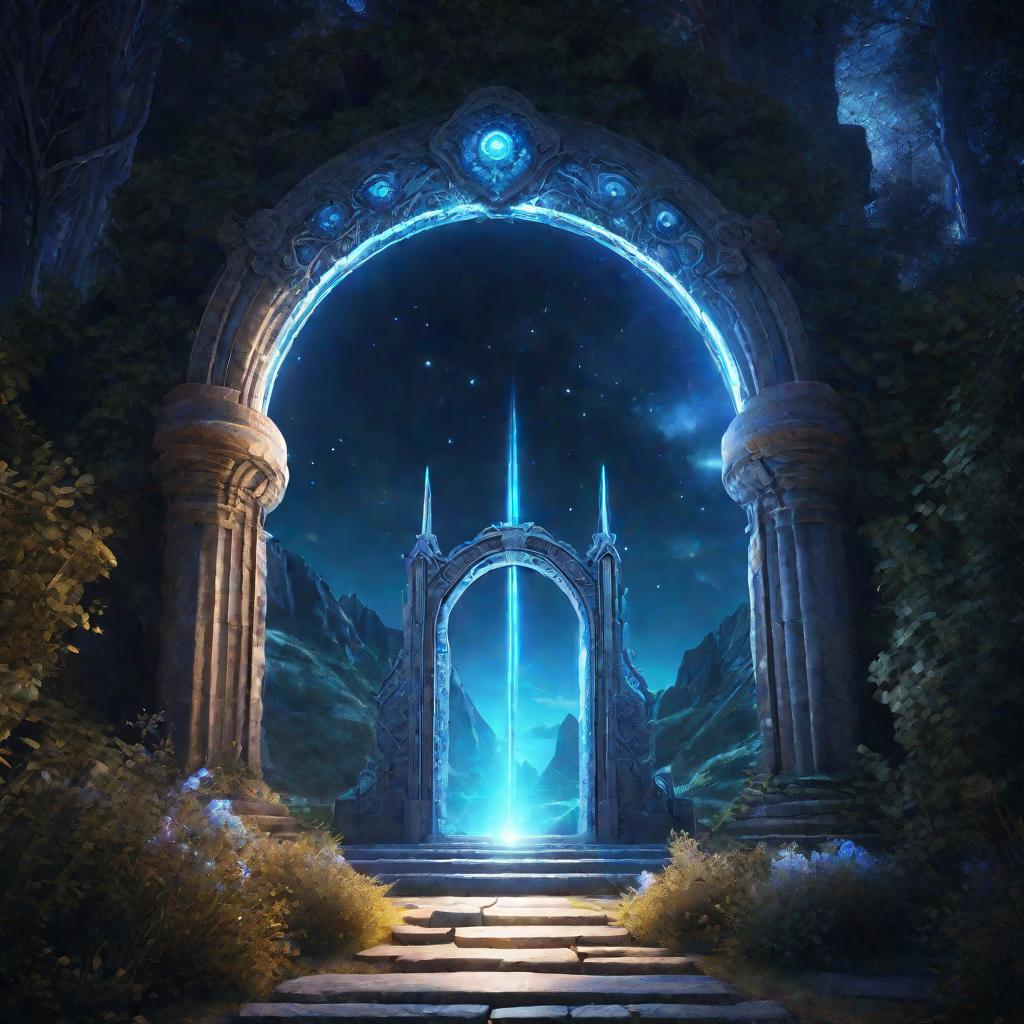 Широкий кадр фантастического светящегося портала в волшебный мир