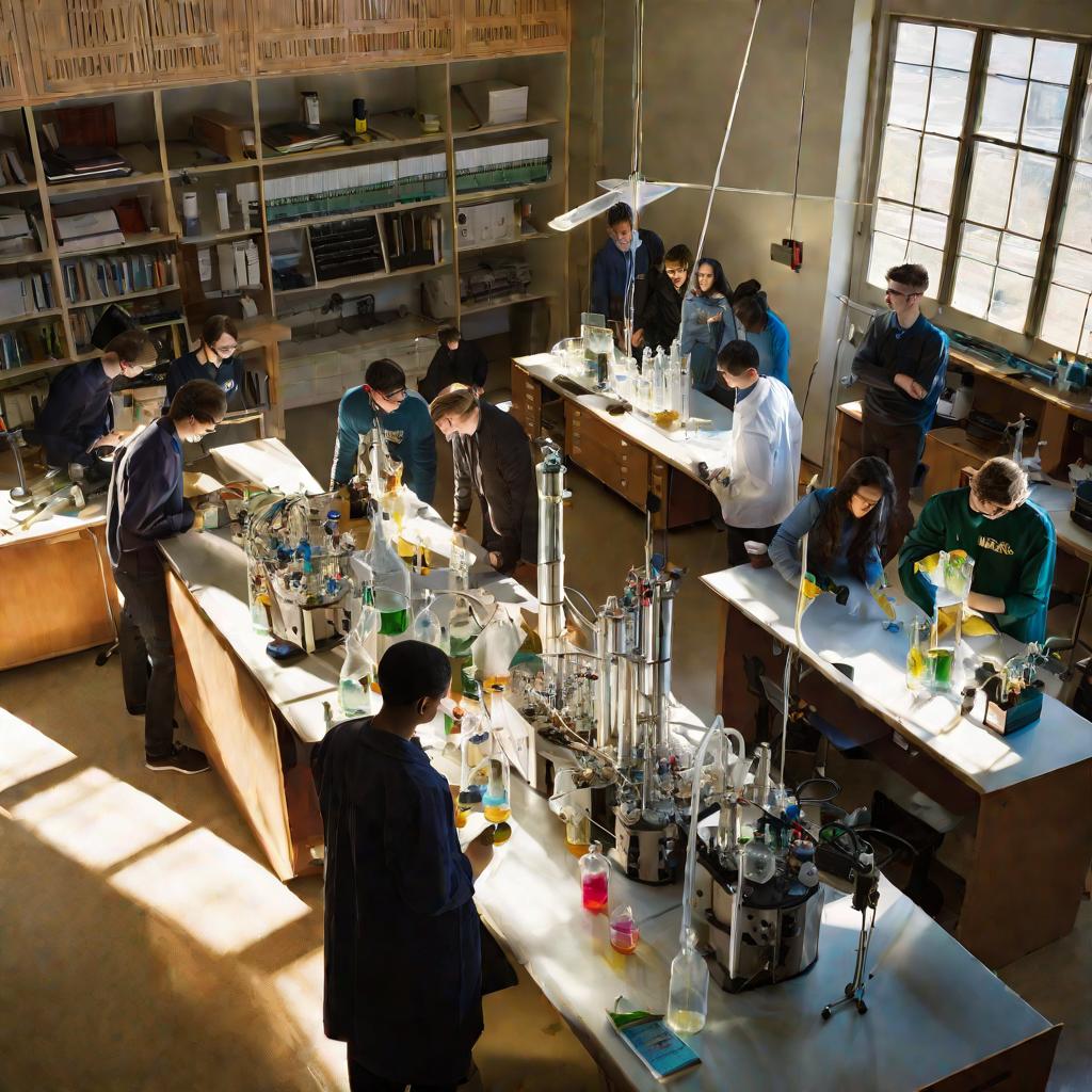 Студенты проводят эксперимент в лаборатории