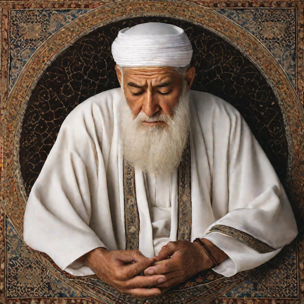 Портрет пожилого мужчины, молящегося в мечети