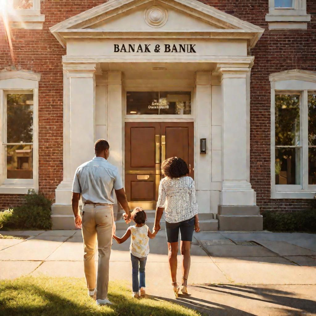 Семья перед банком для рефинансирования ипотеки