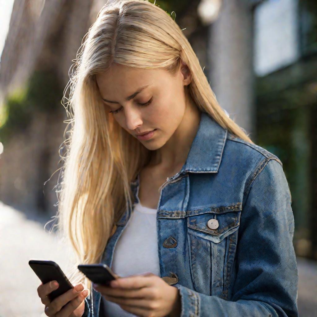Девушка смотрит на экран смартфона с открытым номером