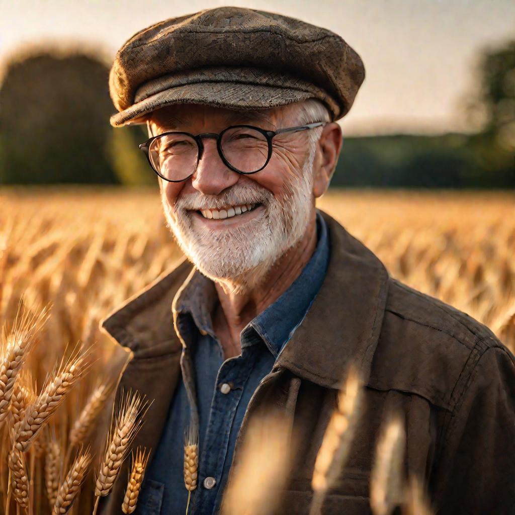 Портрет пожилого мужчины в поле пшеницы