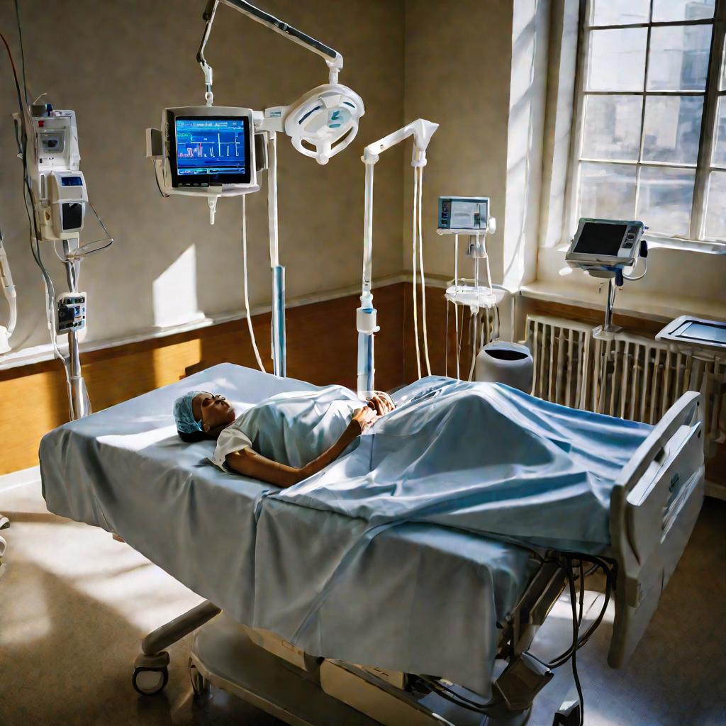 Пациент, получающий химиотерапию через капельницу в больничной палате
