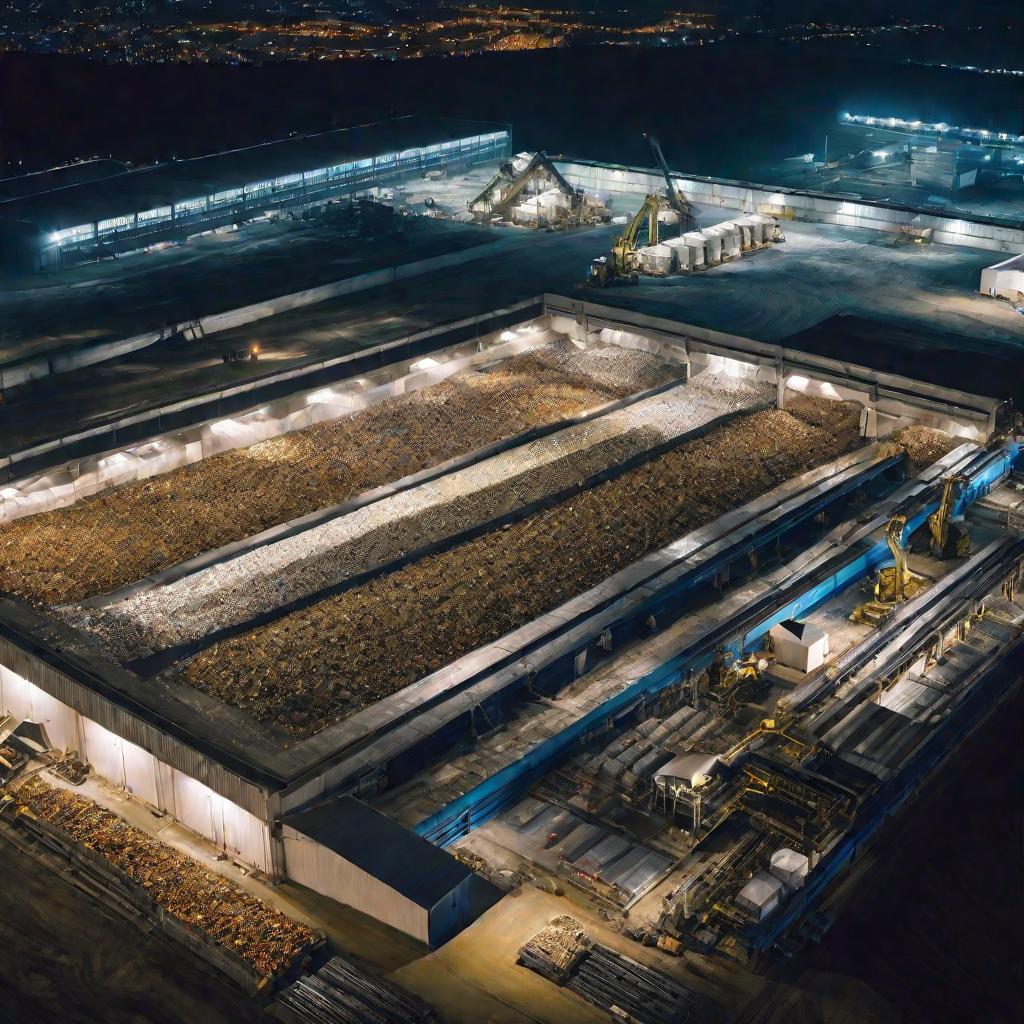 Вид сверху на огромный перерабатывающий завод по утилизации отходов