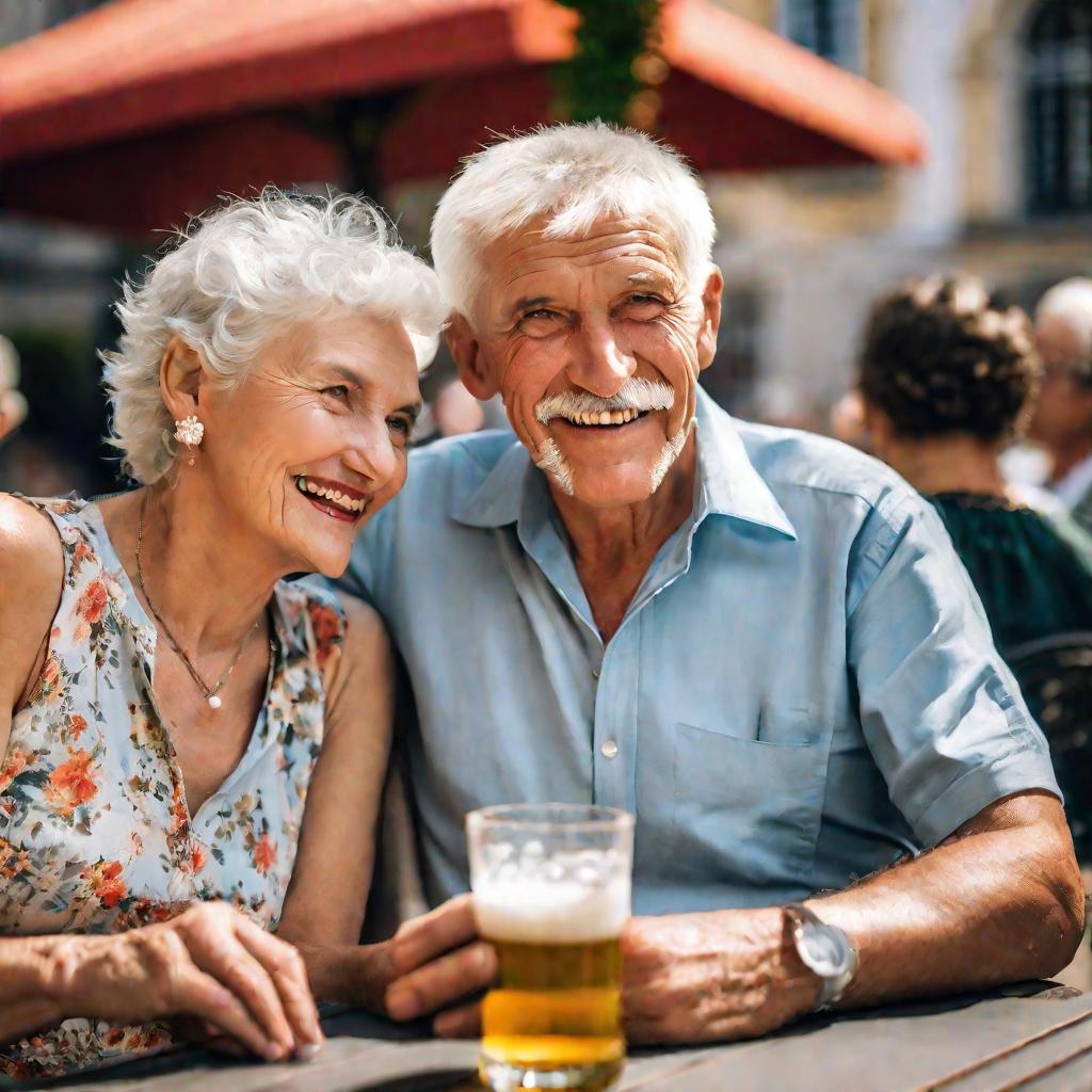Портрет улыбающейся чешской пары в кафе