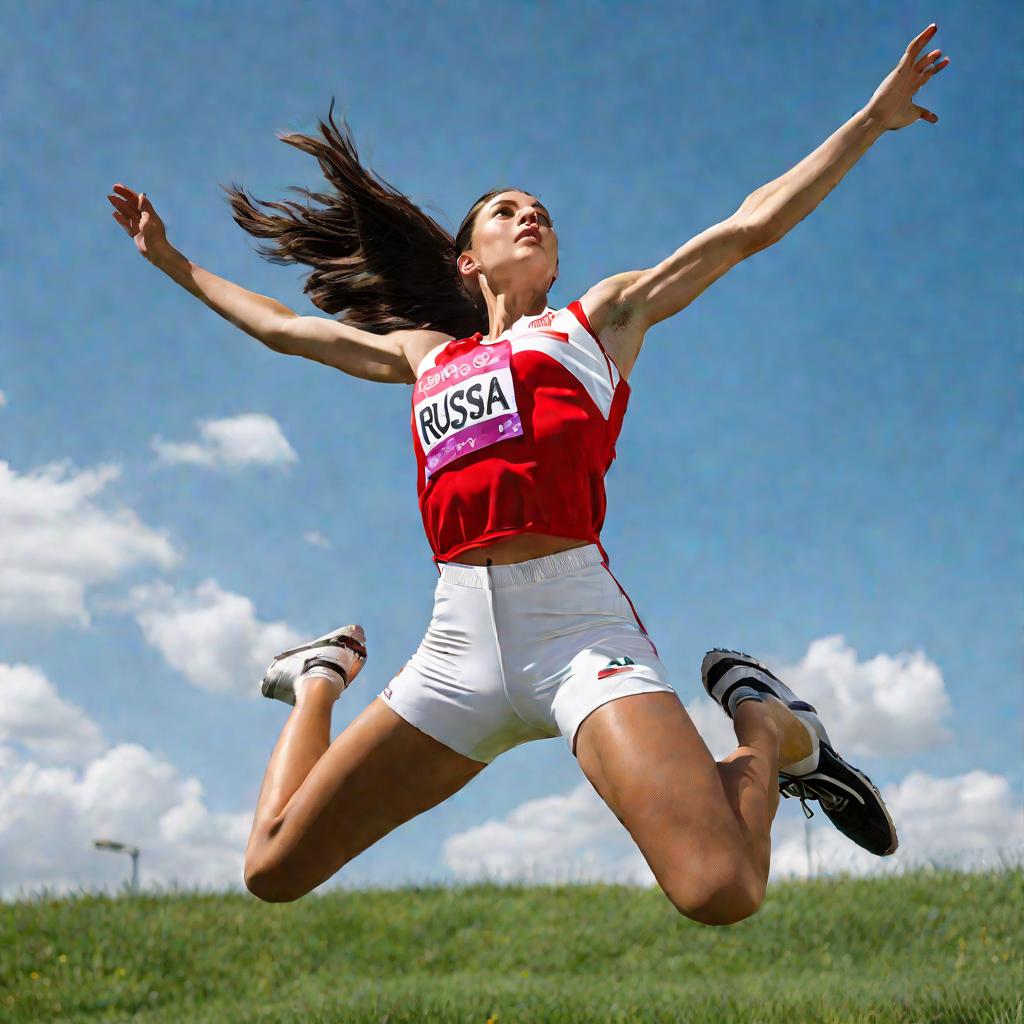 Спортсменка прыгает на соревнованиях
