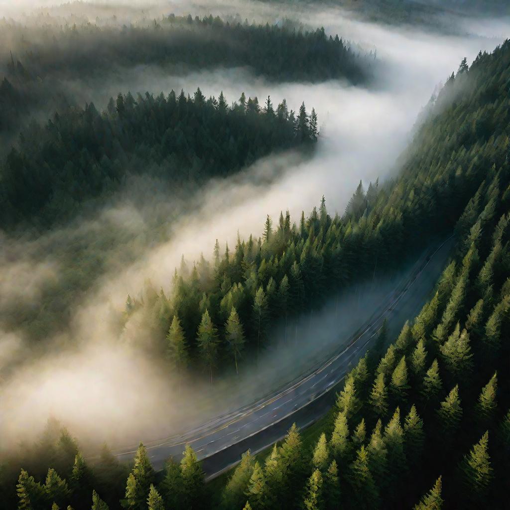 Дорога уходит в туманный лес