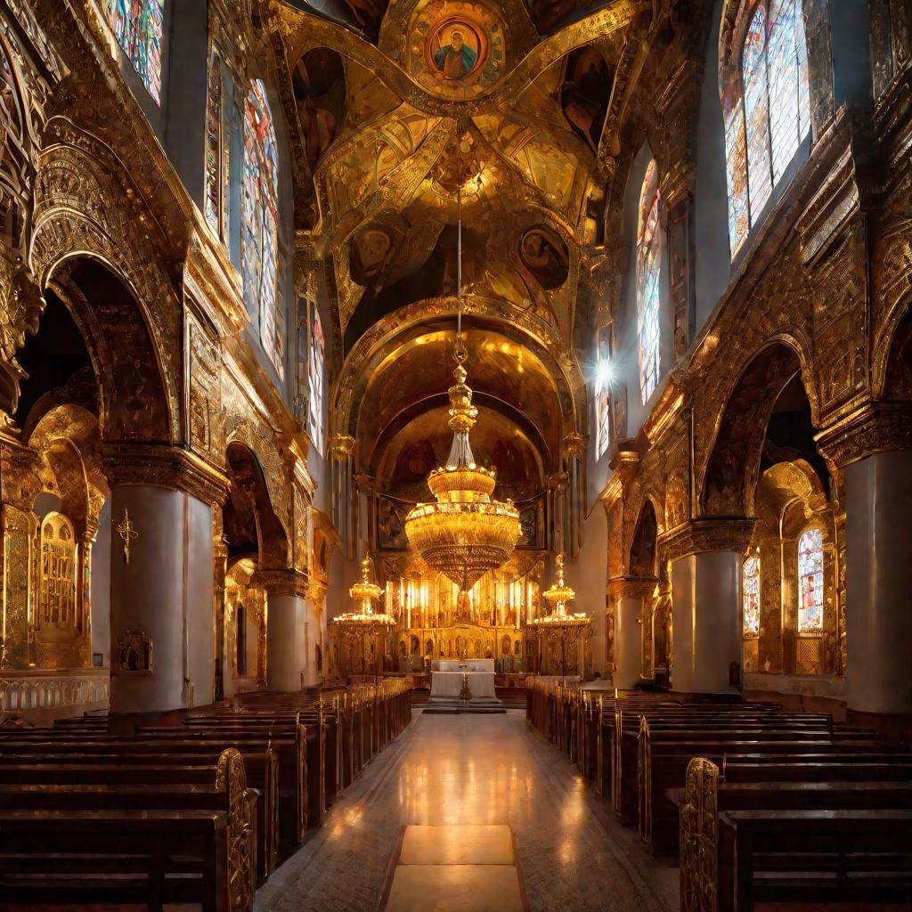 Вид интерьера церкви с иконостасом.