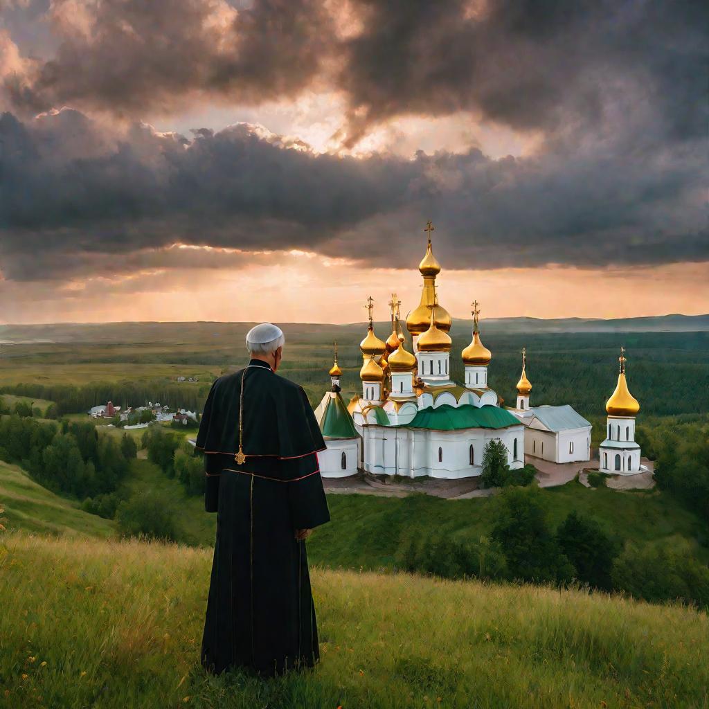 Архиепископ Амвросий смотрит на деревню