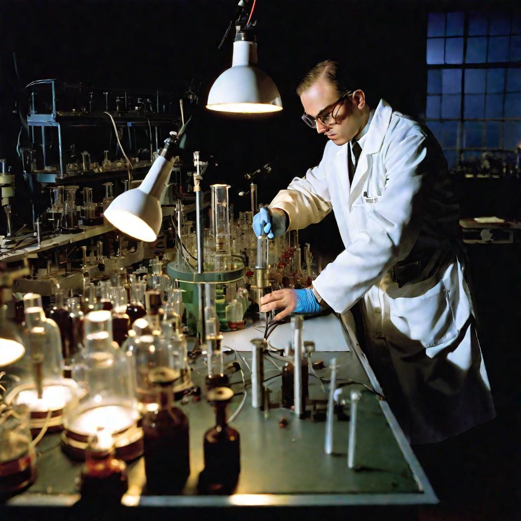 Виктор работает ночью в лаборатории
