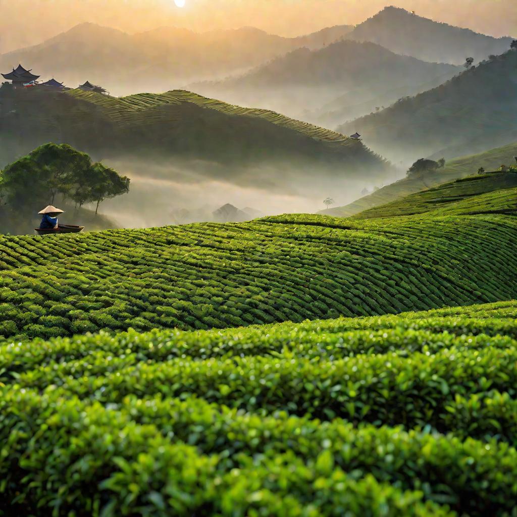 Чайная плантация утром