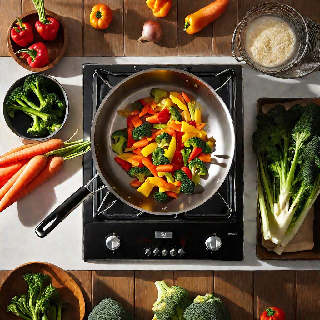 Сковорода с овощами на плите