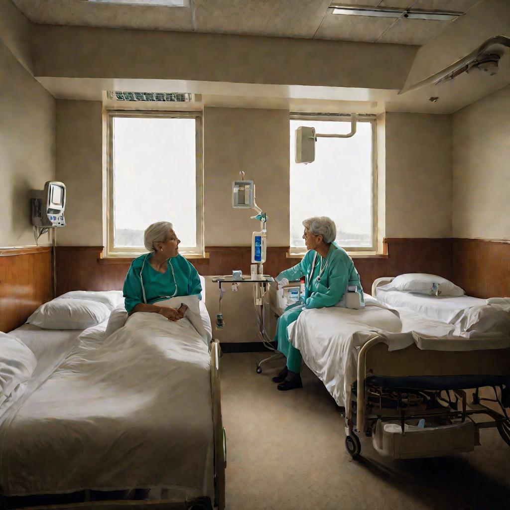 Палата в больнице с пациентами, проверяющими температуру