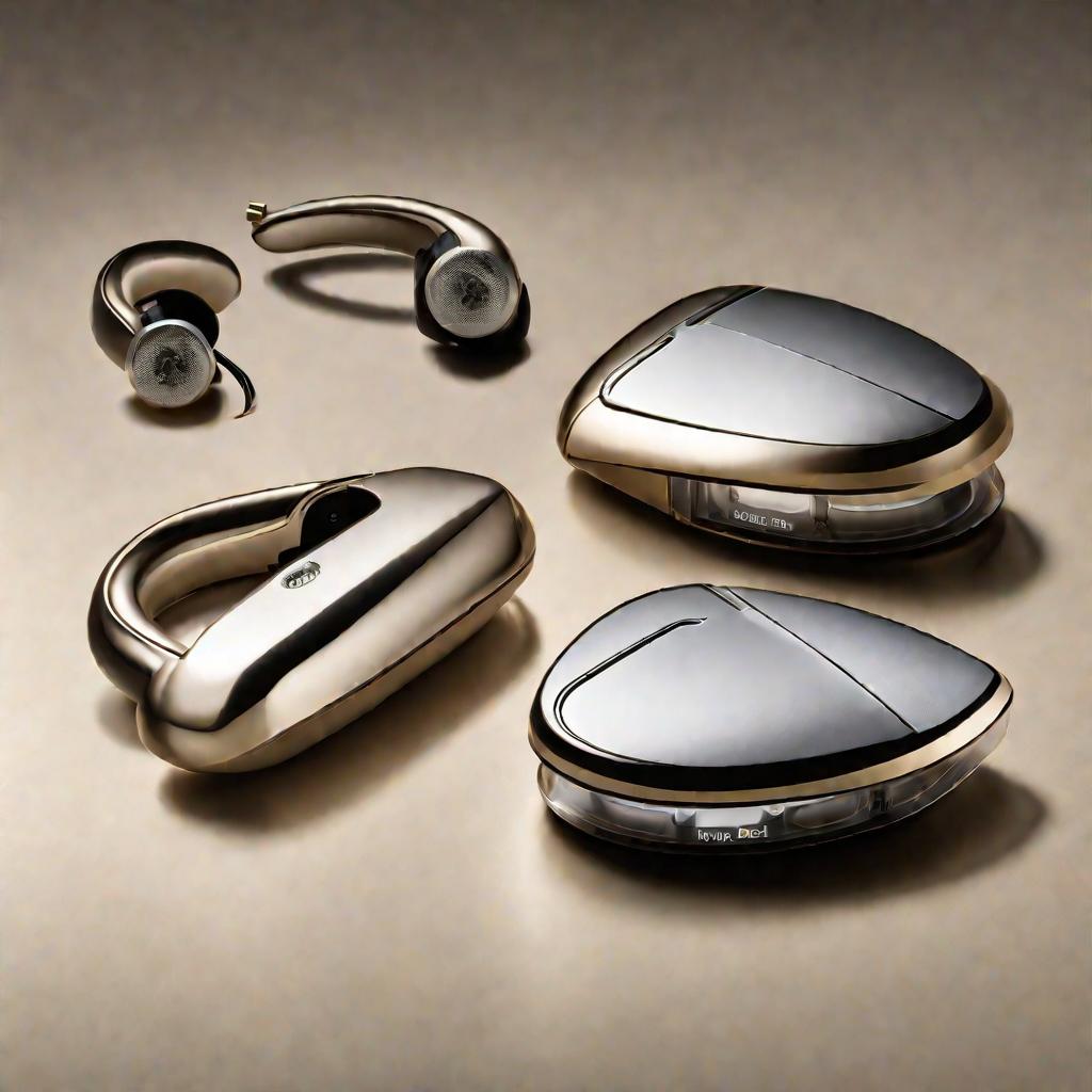 Натюрморт с тремя высокотехнологичными слуховыми аппаратами