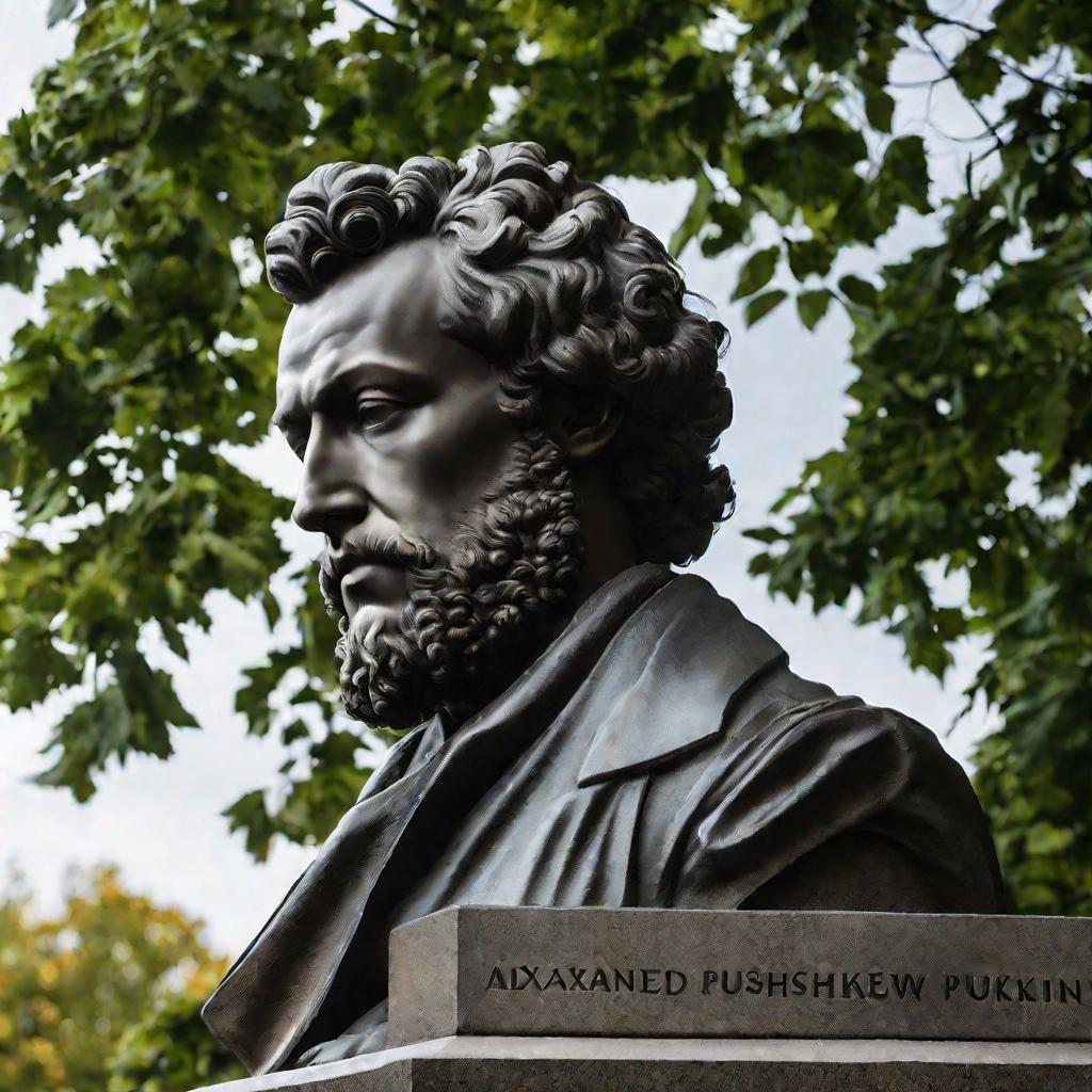 Портрет Пушкина у его памятника на кладбище