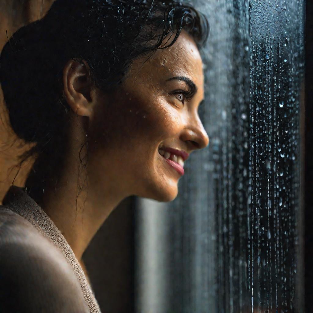Женщина у окна в дождь