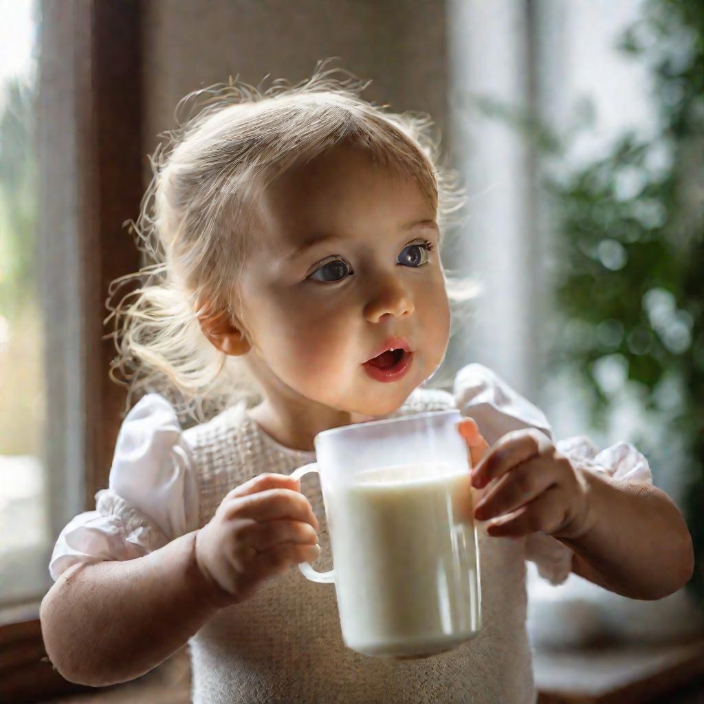 Портрет девочки, пьющей молоко