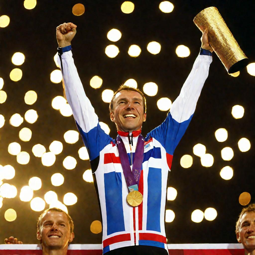 Денис Меньшов на пьедестале с золотой медалью Олимпиады